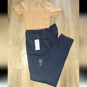 Juju Blue Tan Stitch Form Fitting Denim Skinny Jeans Size 15/31 NWT